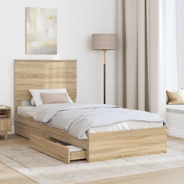 vidaXL Lit de Rangement Ch&ecirc;ne Sonoma 90 x 190 cm Bois d'ing&eacute;nierie