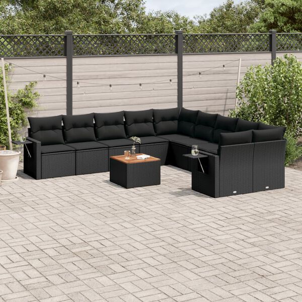 vidaXL Salon de jardin 11 pcs avec coussins noir r&eacute;sine tress&eacute;e