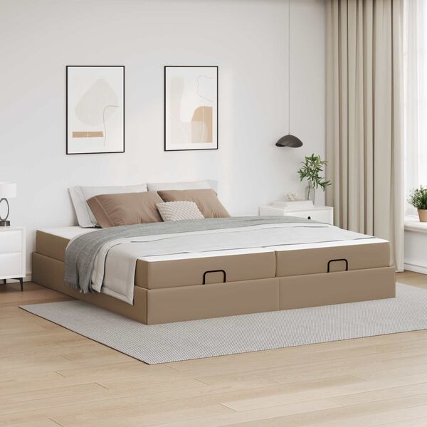 vidaXL Cadre de lit avec matelas avec matelas 2 pcs Tan PVC