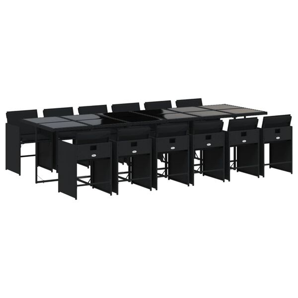 vidaXL Ensemble &agrave; manger de jardin 13 pcs coussins noir r&eacute;sine tress&eacute;e