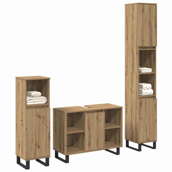 vidaXL Ensemble de mobilier de salle de bain avec porte 3 pcs Marron