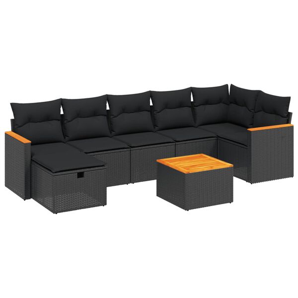 vidaXL Salon de jardin 7 pcs avec coussins noir r&eacute;sine tress&eacute;e