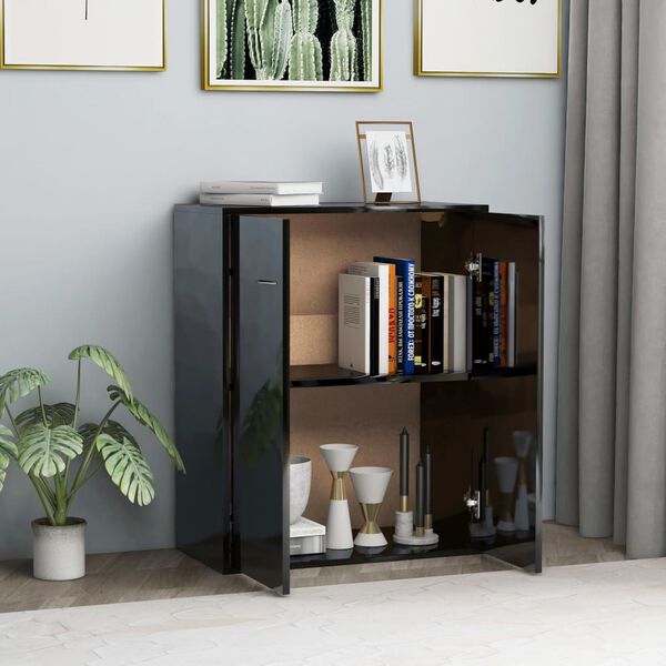 vidaXL Buffet Noir brillant 60x30x75 cm Bois d'ingénierie