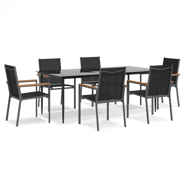 vidaXL Ensemble à manger de jardin 7 pcs noir textilène et acier