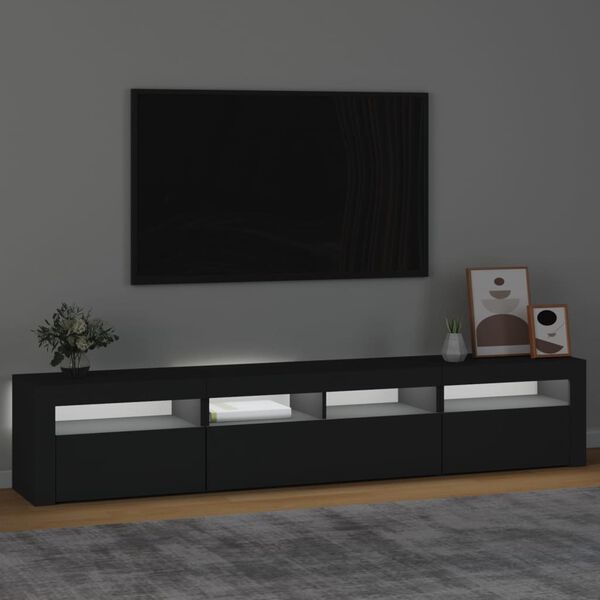 vidaXL Meuble TV avec lumières LED Noir 210x35x40 cm