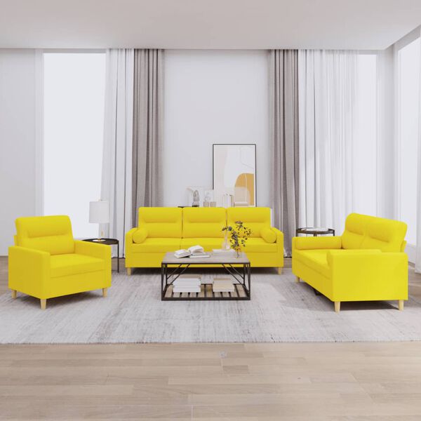 vidaXL Ensemble de canap&eacute;s 3 pcs avec coussins jaune clair tissu