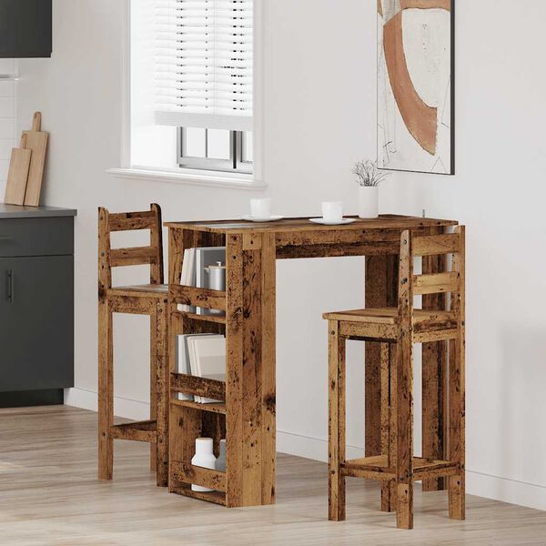 vidaXL Table de bar et &eacute;tag&egrave;re de rangement vieux bois 102x50x103,5 cm