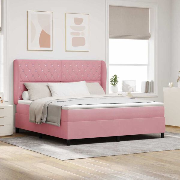 vidaXL Lit &agrave; ressorts avec matelas Rose 200 x 180 cm Polyester