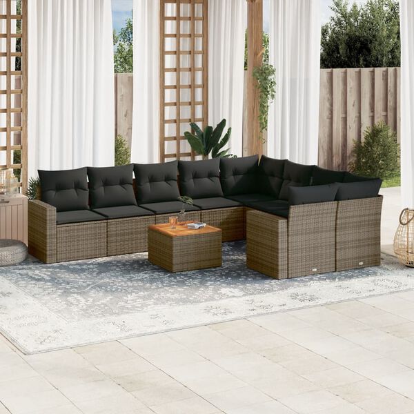 vidaXL Salon de jardin avec coussins 10 pcs gris r&eacute;sine tress&eacute;e