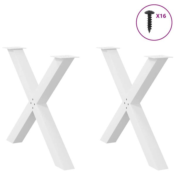 vidaXL Pieds de table &agrave; manger en forme de X, 2 pi&egrave;ces, blanc, 90 x (72-73) cm, acier