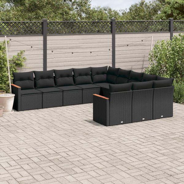 vidaXL Salon de jardin 11 pcs avec coussins noir r&eacute;sine tress&eacute;e