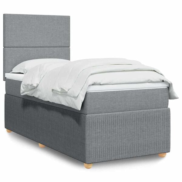 vidaXL Sommier &agrave; lattes de lit et matelas Gris clair 90x190 cm Tissu