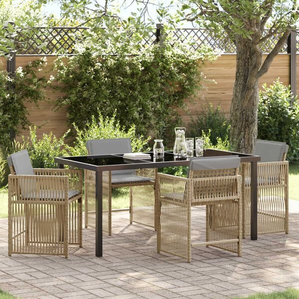 vidaXL Ensemble de salle &agrave; manger pour jardin 5 pcs Beige polyrotin