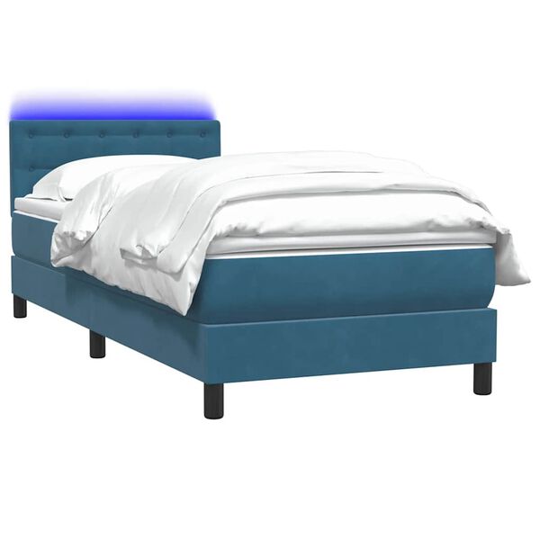 vidaXL Sommier &agrave; lattes de lit et matelas et LED bleu fonc&eacute; 100x210cm velours