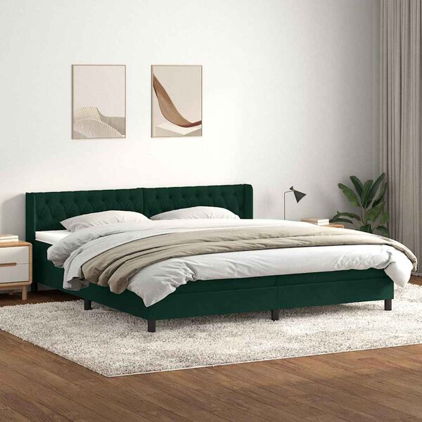 vidaXL Sommier &agrave; lattes de lit et matelas vert fonc&eacute; 180x210cm velours