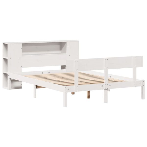 vidaXL Lit bibliothèque sans matelas blanc 140x190 cm bois pin massif
