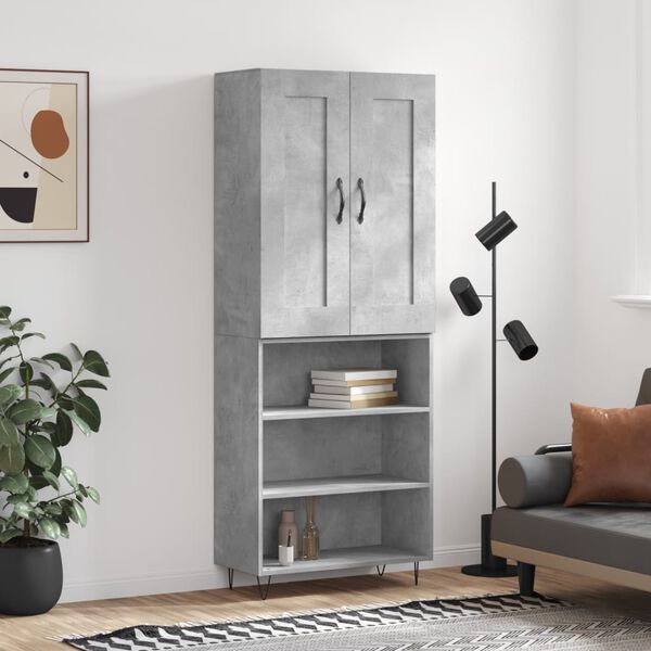 vidaXL Buffet haut Gris b&eacute;ton 69,5x34x180 cm Bois d'ing&eacute;nierie