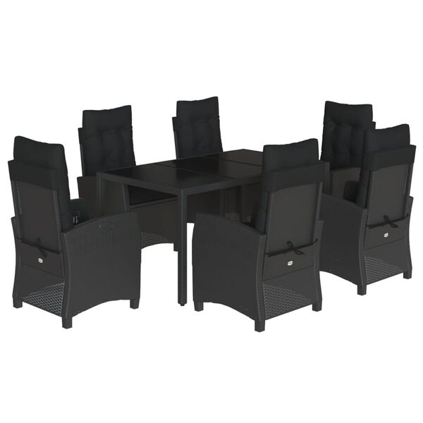vidaXL Ensemble &agrave; manger de jardin coussins 7pcs Noir R&eacute;sine tress&eacute;e