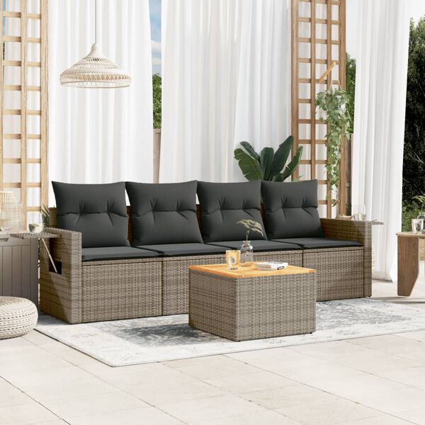 vidaXL Salon de jardin 5 pcs avec coussins gris r&eacute;sine tress&eacute;e