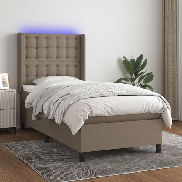vidaXL Sommier &agrave; lattes de lit matelas et LED Taupe 90x190 cm Tissu