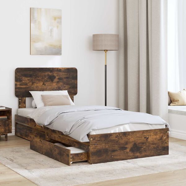 vidaXL Lit de Rangement Ch&ecirc;ne fum&eacute; 90 x 190 cm Bois d'ing&eacute;nierie