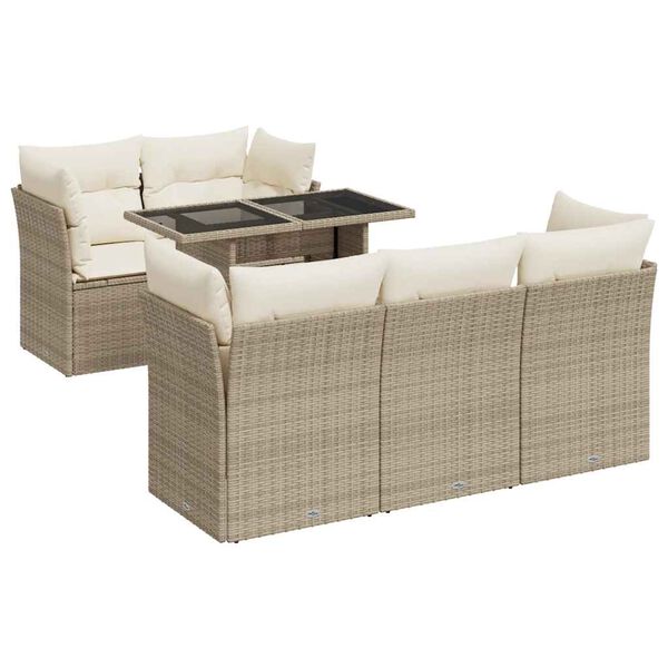 vidaXL Salon de jardin avec coussins 6 pcs beige r&eacute;sine tress&eacute;e