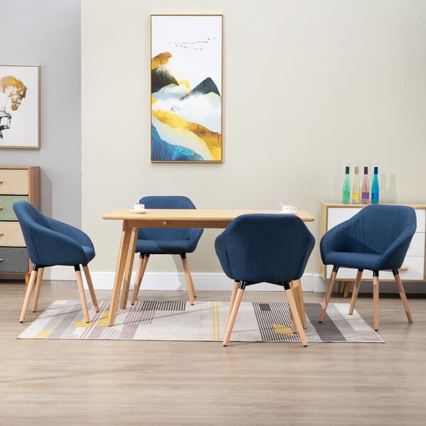 vidaXL Chaises &agrave; manger lot de 4 bleu tissu