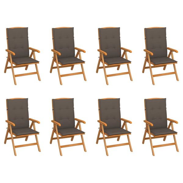 vidaXL Chaises inclinables de jardin et coussins lot de 8 Teck solide