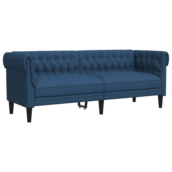 vidaXL Canapé Chesterfield 3 places bleu tissu