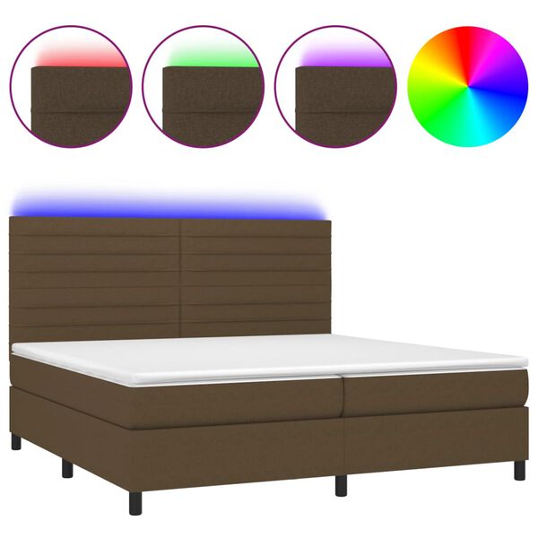 vidaXL Sommier &agrave; lattes de lit matelas et LED Marron fonc&eacute; 200x200 cm
