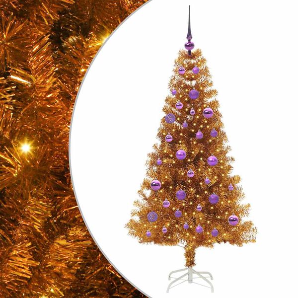 vidaXL Sapin de Noël avec 150 LED avec support Doré 150 cm PET