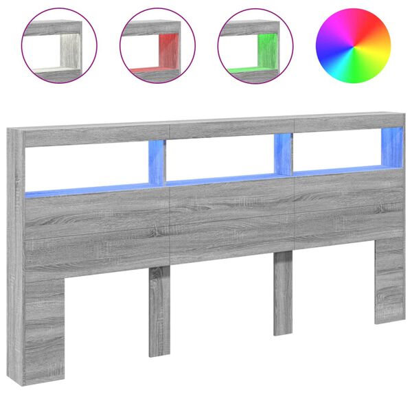 vidaXL Armoire t&ecirc;te de lit avec LED sonoma gris 200x17x102 cm