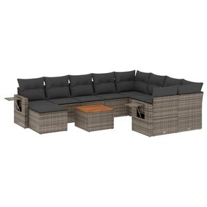 vidaXL Salon de jardin 11 pcs avec coussins gris r&eacute;sine tress&eacute;e