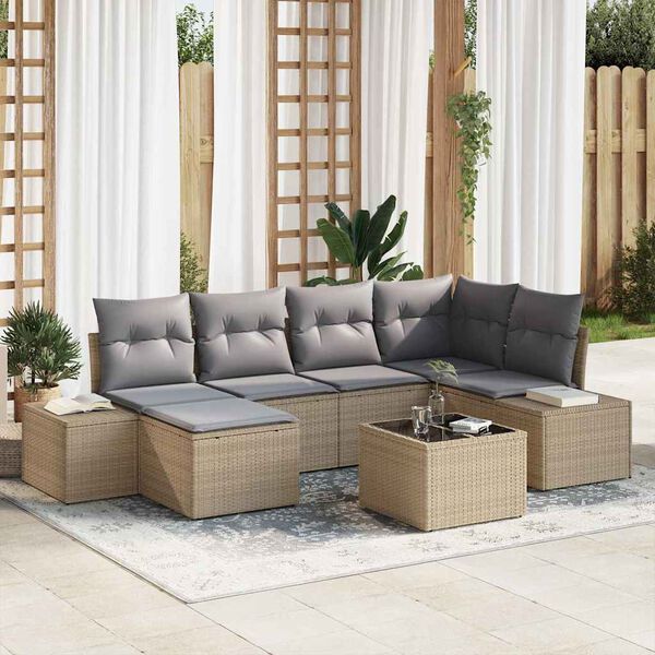 vidaXL Ensemble de canapé de jardin 7 pcs Beige et gris polyrotin