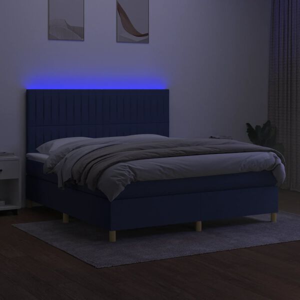 vidaXL Sommier &agrave; lattes de lit et matelas et LED Bleu 180x200 cm Tissu