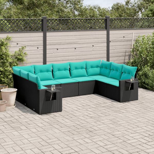 vidaXL Salon de jardin 9 pcs avec coussins noir r&eacute;sine tress&eacute;e