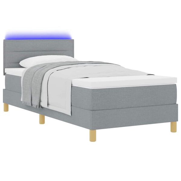 vidaXL Lit &agrave; ressort LED avec matelas Gris clair 90 x 190 cm tissu