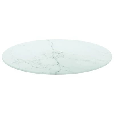 vidaXL Dessus de table blanc Ø50x0,8cm verre trempé avec design marbre