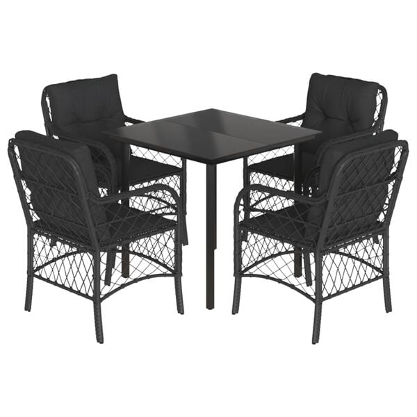 vidaXL Ensemble &agrave; manger de jardin coussins 5pcs Noir R&eacute;sine tress&eacute;e