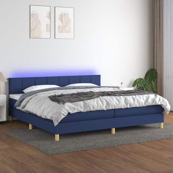 vidaXL Sommier &agrave; lattes de lit et matelas et LED Bleu 200x200 cm Tissu