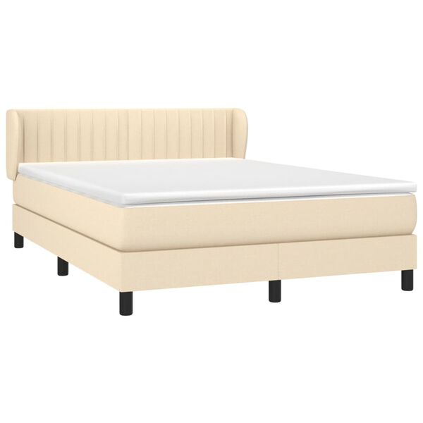 vidaXL Sommier &agrave; lattes de lit avec matelas Cr&egrave;me 140x190 cm Tissu