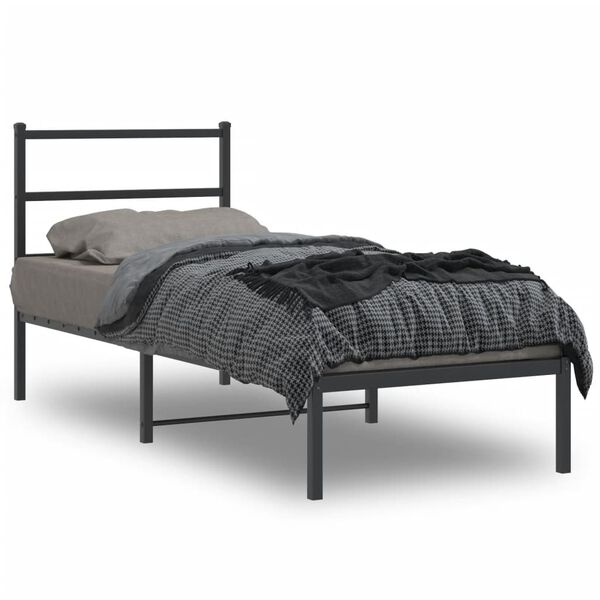 vidaXL Cadre de lit m&eacute;tal sans matelas avec t&ecirc;te de lit noir 80x200 cm