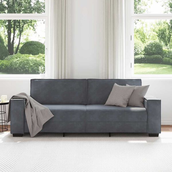 vidaXL Canap&eacute; &agrave; 3 places Gris fonc&eacute; 220x78x84 cm Velours