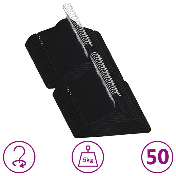 vidaXL Cintres antidérapants 50 pcs Noir Velours