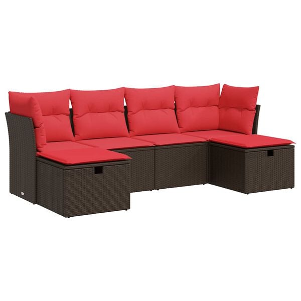 vidaXL Salon de jardin avec coussins 6 pcs marron r&eacute;sine tress&eacute;e