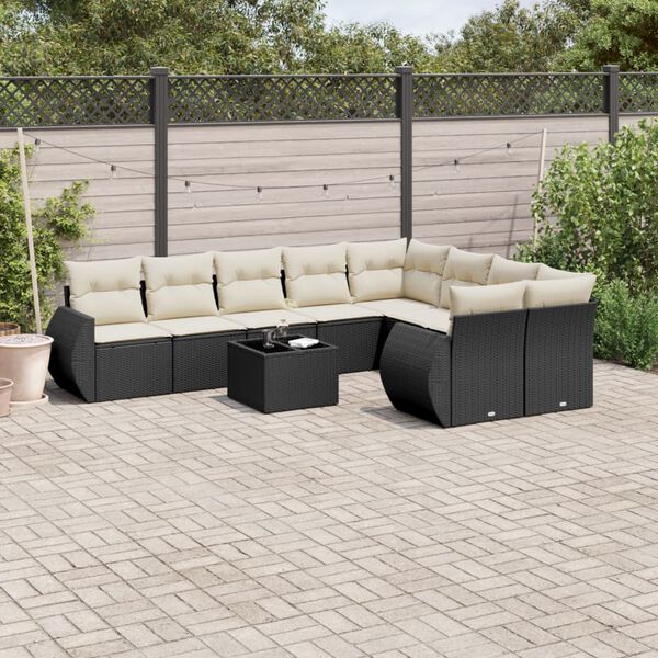 vidaXL Salon de jardin 10 pcs avec coussins noir r&eacute;sine tress&eacute;e