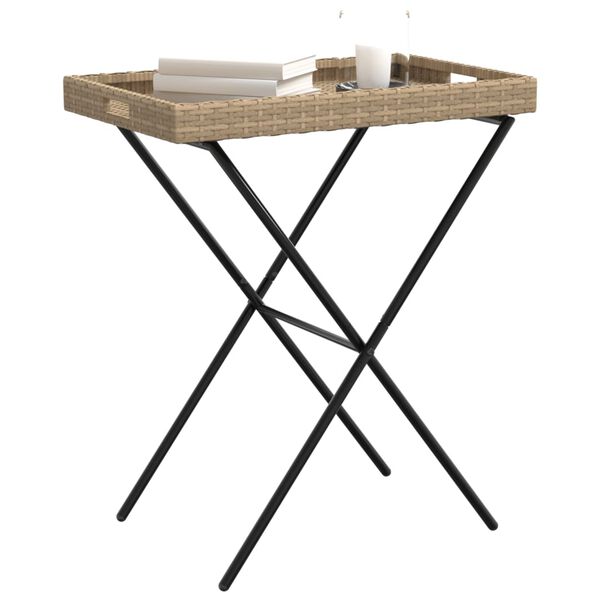 vidaXL Table à plateau pliable beige 65x40x75 cm résine tressée