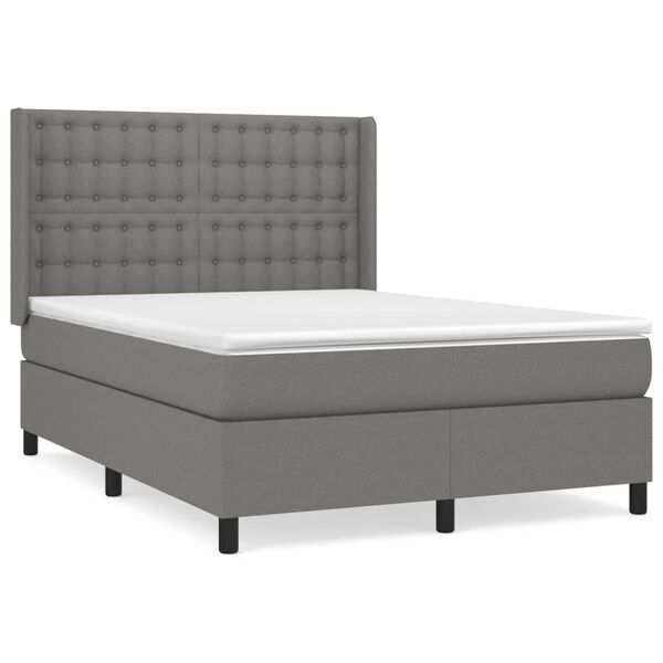 vidaXL Sommier &agrave; lattes de lit avec matelas Gris fonc&eacute; 140x190cm Tissu