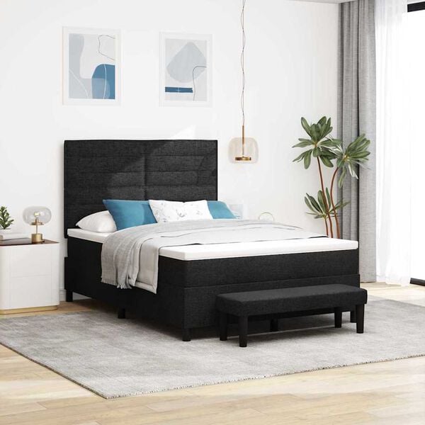vidaXL Lit &agrave; ressorts avec matelas Noir 140 x 200 cm tissu