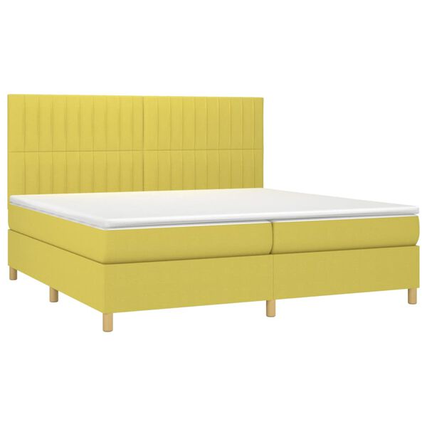 vidaXL Sommier &agrave; lattes de lit et matelas et LED Vert 200x200 cm Tissu